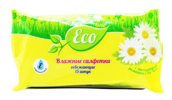 Изображение товара Влажные освежающие салфетки 15 шт Русалочка Eco Line Ромашка Влажные освежающие салфетки 15 шт Русалочка Eco Line Ромашка фотография